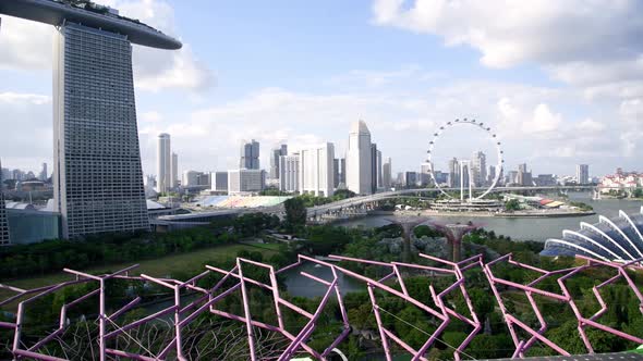 Aerial View of Gardens By the Bay and Singapore Cityscape