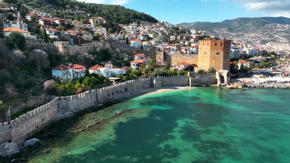 Alanya Castle Alanya Kalesi Aerial View 4K