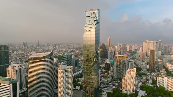 Aerial View of King Power Mahanakhon Tower in Sathorn Silom Central Business District of Bangkok