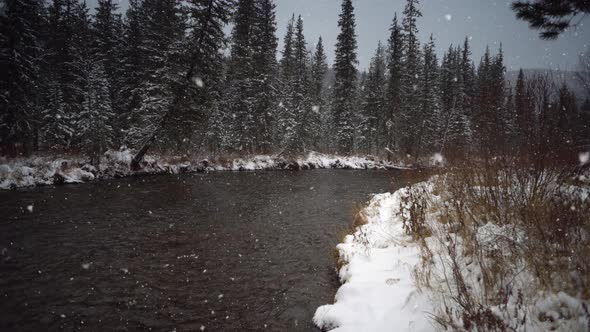 River Coast Covered with Snow