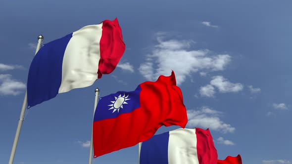 Waving Flags of Taiwan and France