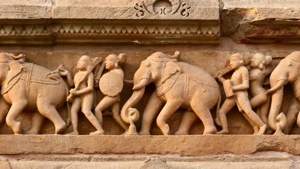 Stone Carving Bas Relief, Lakshmana Temple, Khajuraho, India