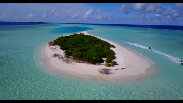 Aerial drone view sky of luxury lagoon beach break by shallow lagoon and bright sand background of a