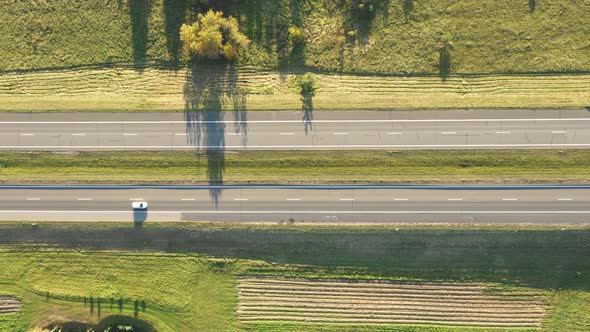 Road and a field from drone