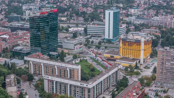 Aerial view of the southern part of Sarajevo city timelapse.