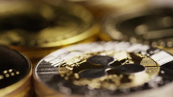 Rotating shot of Bitcoins