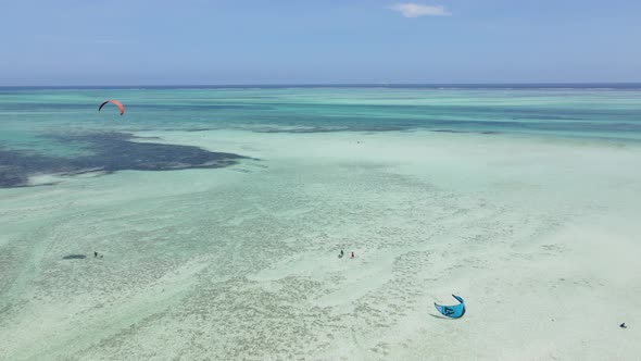 Kitesurfing Near the Shore of Zanzibar Tanzania