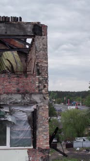 Vertical Video of a Damaged House During the War in Ukraine