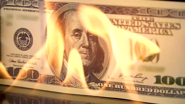 Slow Motion One Hundred Dollars Money on Fire Lost Money