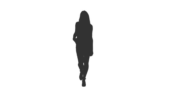 Silhouette of Cheerful Girl Walks in Mini Dress 