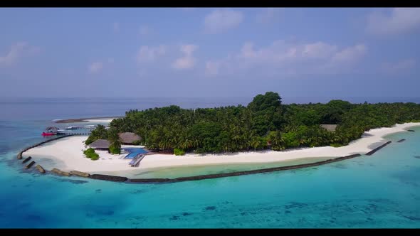 Aerial drone shot landscape of paradise coastline beach wildlife by aqua blue water with white sandy