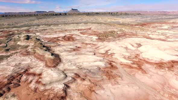 Aerial view of desert landscape looking like Mars