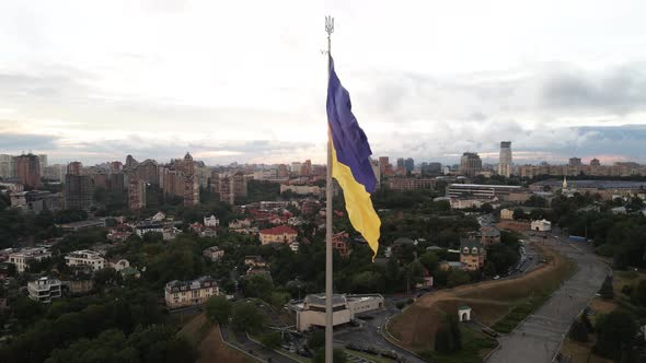 Kyiv - National Flag of Ukraine By Day. Aerial View. Kiev