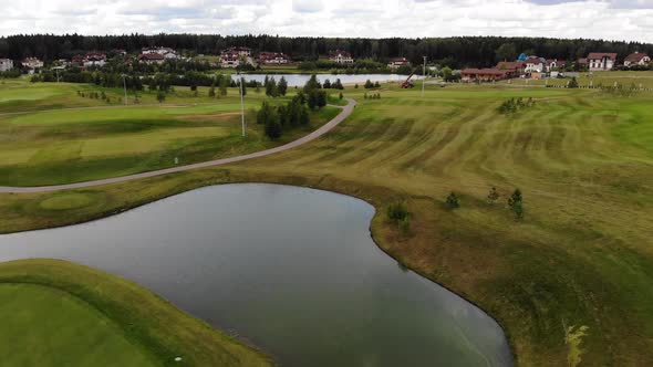 Drone Flies Over a Golf Course