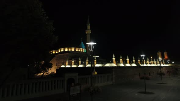 Konya Mevlana Mosque Complex Night Aerial View