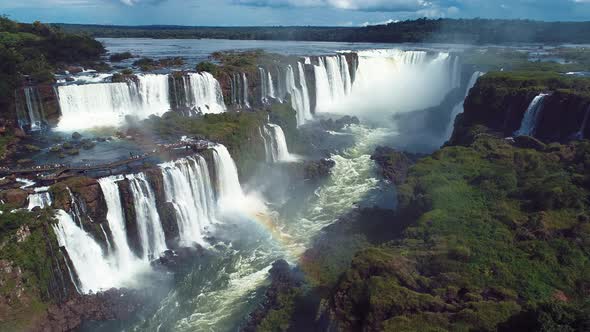 Aerial nature landscape of Iguazu Falls giant waterfalls of south america