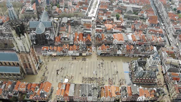 Aerial view of Delft main square in the Netherlands.