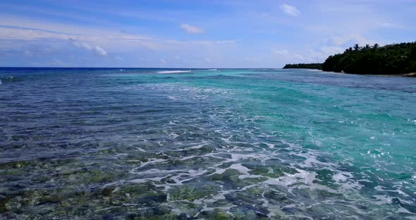 Daytime drone clean view of a white paradise beach and turquoise sea background in best quality 4K