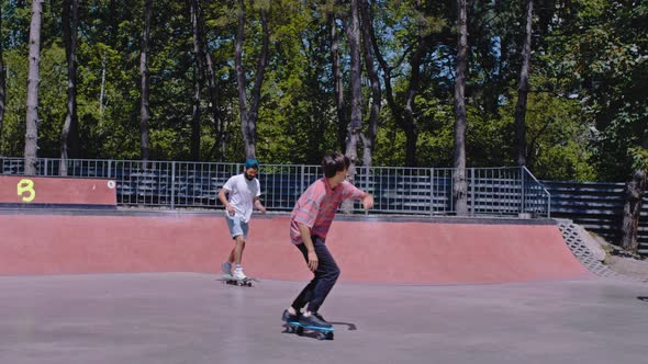 Sunny Day in a Urban Skate Park Group of Friends