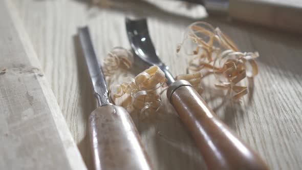 View Carpentry Tools Lying on the Table in the Workshop