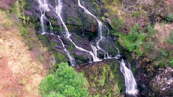 Aerial of Assaranca Waterfall in County Donegal - Ireland