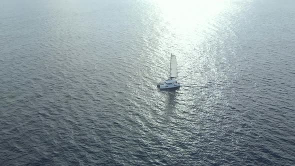 Aerial View of Catamaran Yacht in Ocean