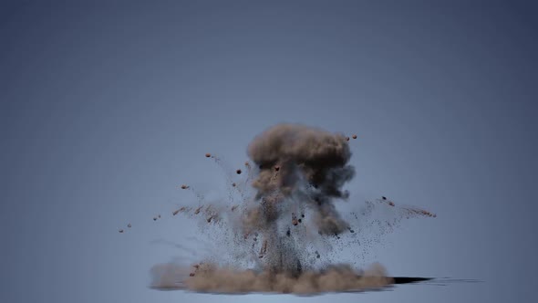Explosions And Blasts. Explosion Spark And Particles Moves In Isolated Gray Background, alt