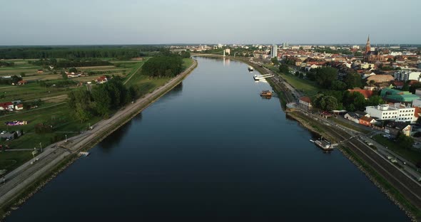 Aerial view of Drava river in Osijek, Croatia.