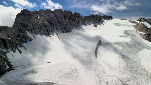 Amazing Aerial View of Marmolada Glacier From Drone Dolomite Mountains Italy