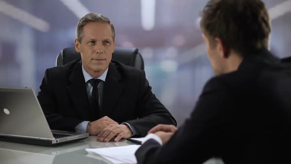 Attentive Hr Manager Listening Nervous Candidate, Laughing During Job Interview