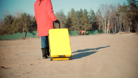 Holiday Vacation Weekend In Winter. Female Leaves After Family Quarrel. Tourist Travelling Mood.