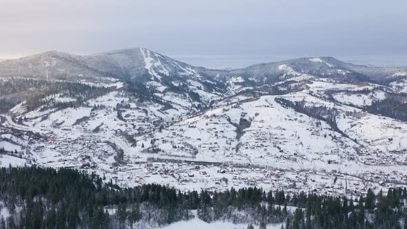 Aerial View Carpathian Mountains Winter