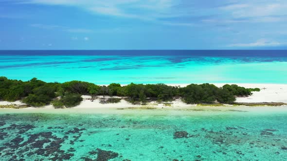 Aerial top view travel of marine bay beach break by blue ocean with bright sand background of advent