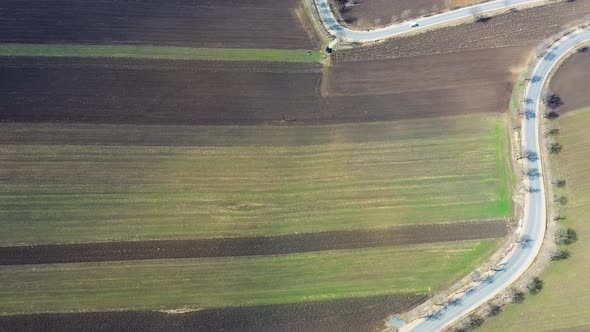 Aerial view of country road