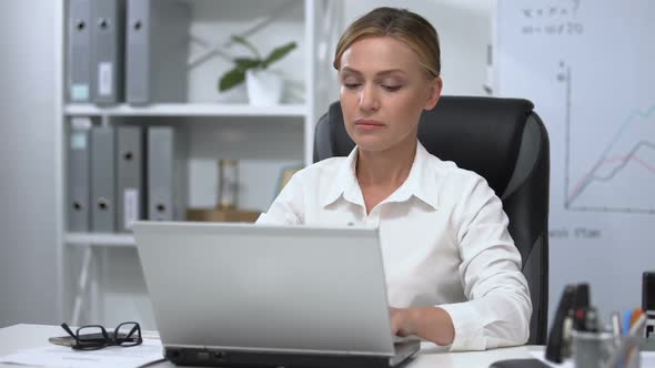 Successful Businesswoman Working on Laptop in Her Office, Job Responsibility