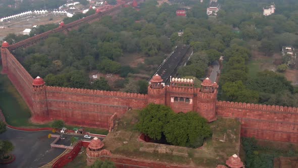 Red fort in Delhi, India, 4k aerial drone footage