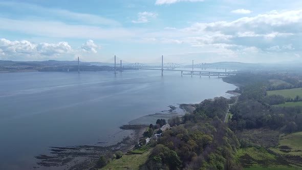 Firth Of Forth And Bridges Aerial View, Scotland, United Kingdom