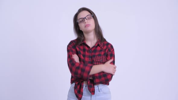 Young Stressed Hipster Woman Looking Bored and Tired