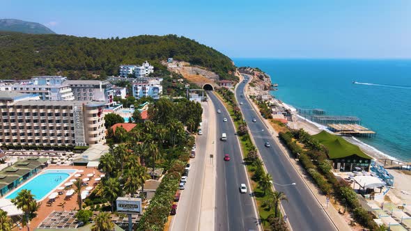 Mahmutlar, Alanya, Antalya Province Turkey - : Coastal resort city with multiple residence buildings