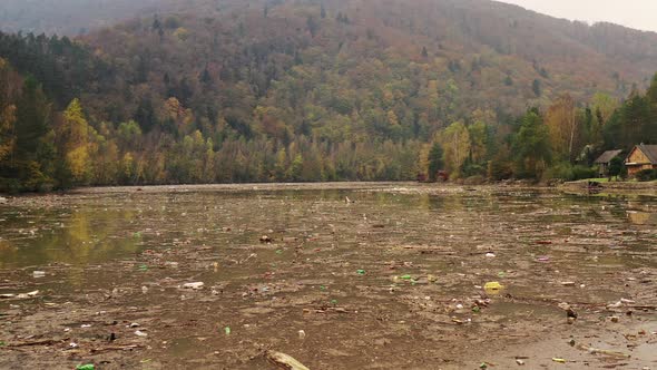 Aerial view of the polluted Ruzin reservoir in Slovakia