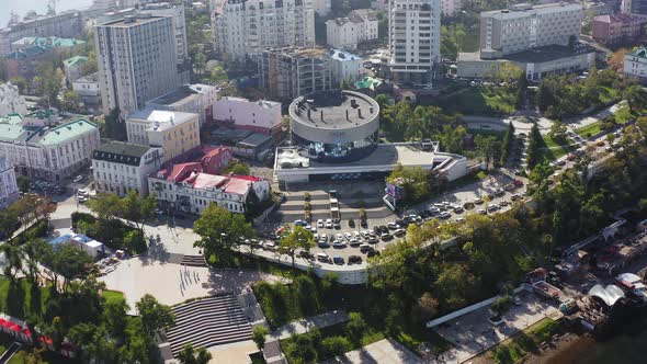 Drone View of the Ocean Cinema Building in Vladivostok