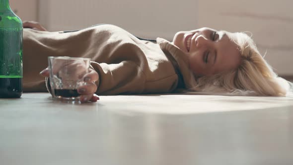 Miserable Woman in Depression, Drinking Alcohol