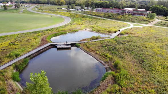 Columbus Ohio Audubon Park - Wetland Pond - aerial drone footage