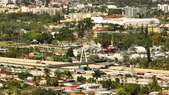 Traffic In Miami Dolphin Expressway 4k Aerial Video