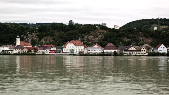 Birds over the Danube river in German port city