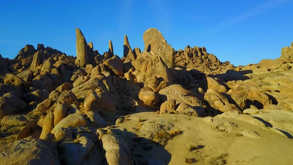 Scenic aerial drone view of a rocky desert landscape.