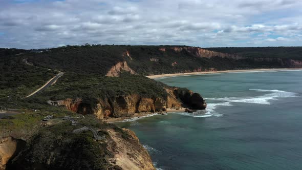 AERIAL Limestone Cliff Faces Of Great Ocean Road, Australia