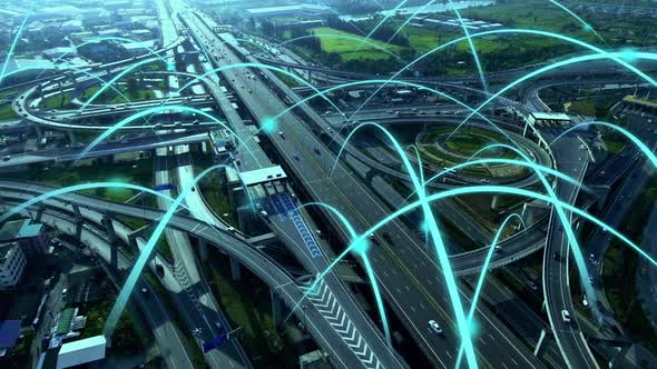 Smart Digital City Highway with Globalization Graphic of Connection Network