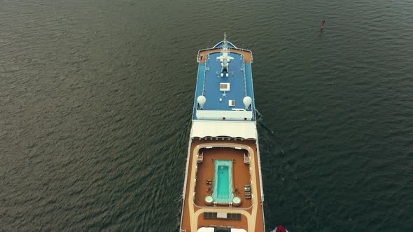 Top View in on a Cruise Ship on the High Seas or Ocean