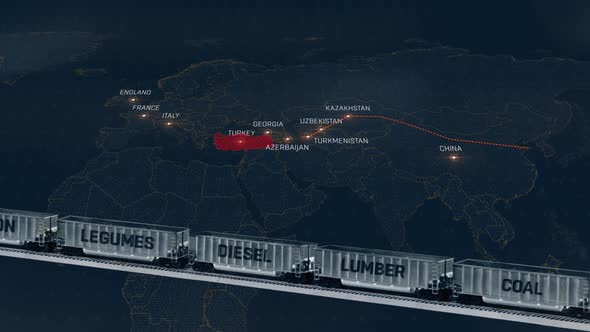 Train animation. China-England line.